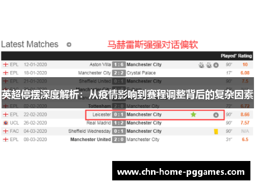 英超停摆深度解析：从疫情影响到赛程调整背后的复杂因素